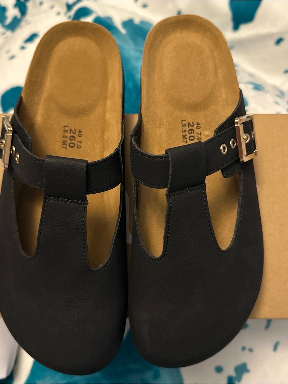 SUFU Black T-Strap Slip-On Clog with Buckle